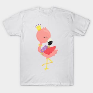 Princess Flamingo, Cute Flamingo, Crown, Flowers T-Shirt